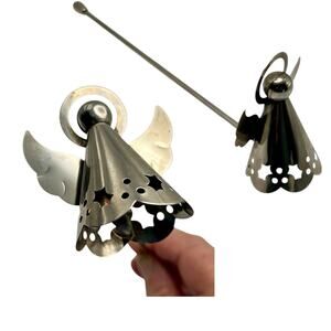 Vintage Angel Fairy Holly Candle Snuffer Silver Tone Christmas Religious Whimsy